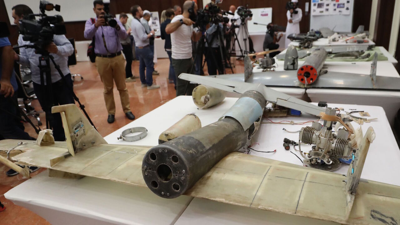 A picture taken on June 19, 2018 shows debris of Iranian-made Ababil drones displayed Abu Dhabi, which the Emirati armed forces say were used by Houthi rebels in Yemen in battles against the coalition forces led by the UAE and Saudi Arabia.