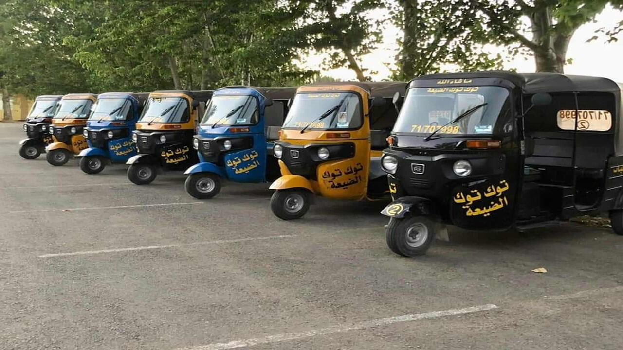 Tuk-tuks are lined up in the village of Bir Elias, Aug. 8, 2020.