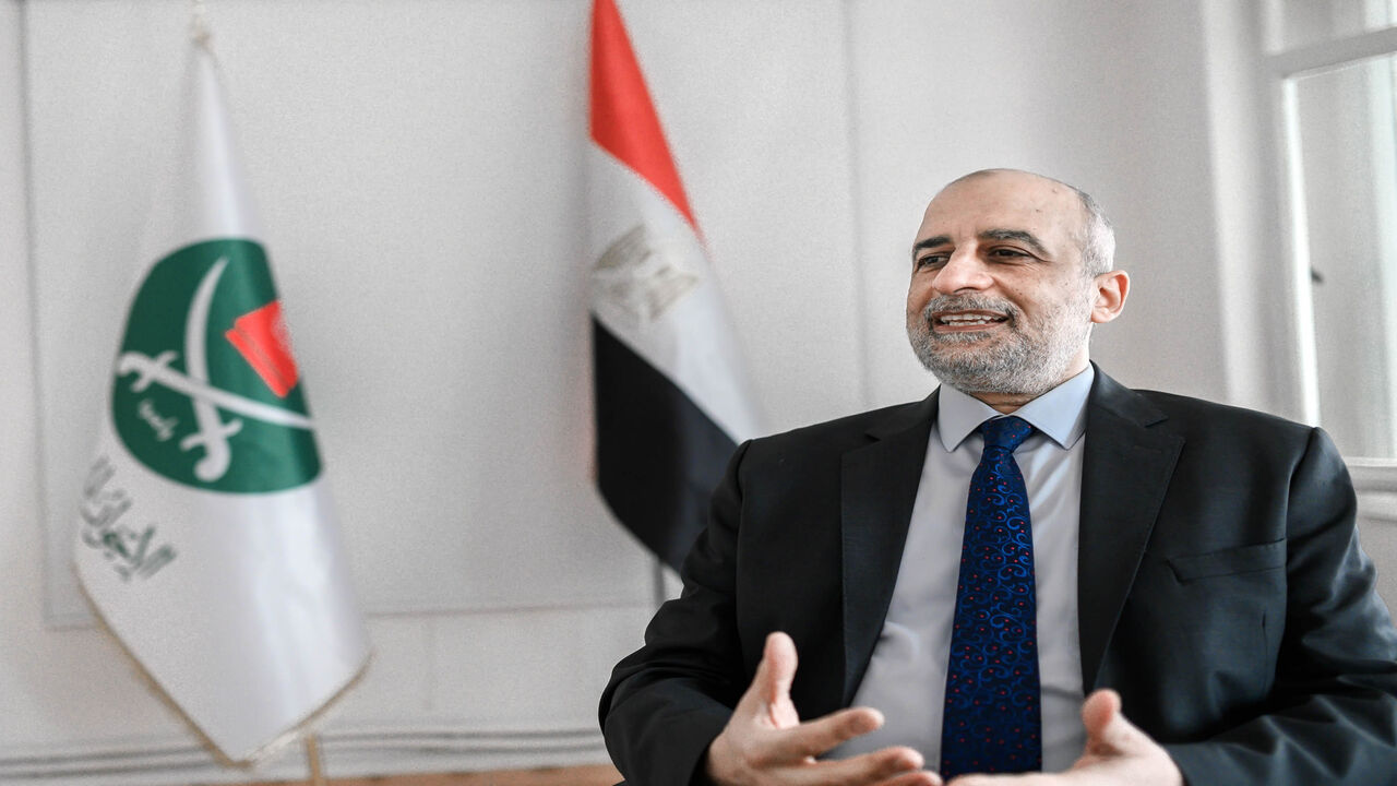 Egypt's Muslim Brotherhood spokesman Talaat Fahmy speaks during an interview in his office, Istanbul, Turkey, Jan. 19, 2021.