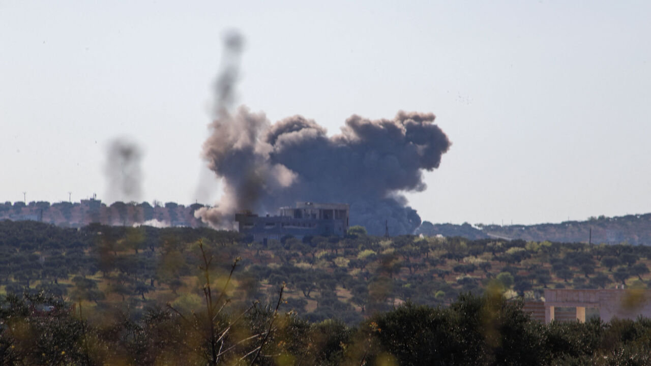 Smoke billows following reported Russian airstrikes on the outskirts of the rebel-held northwestern city of Idlib, Syria, March 29, 2021.