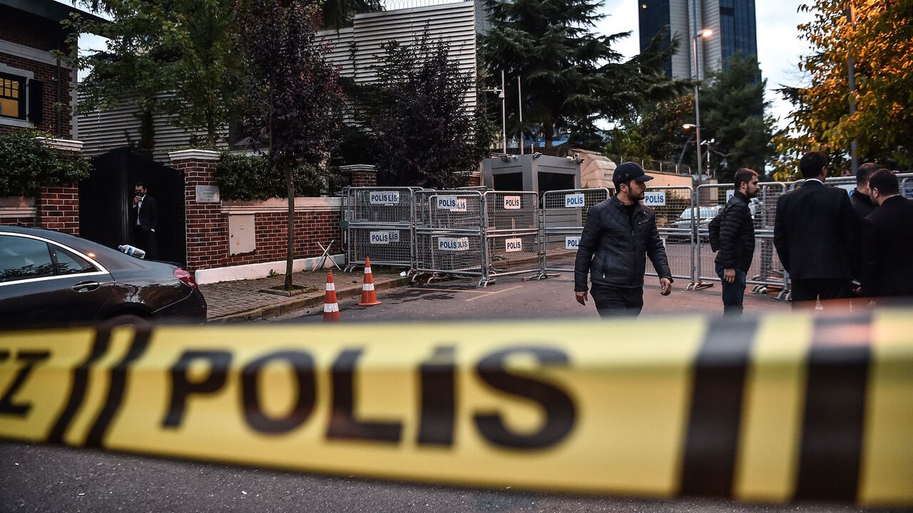 The Saudi Arabia's consulate is cordoned off by Turkish police in Istanbul on Oct. 15, 2018.