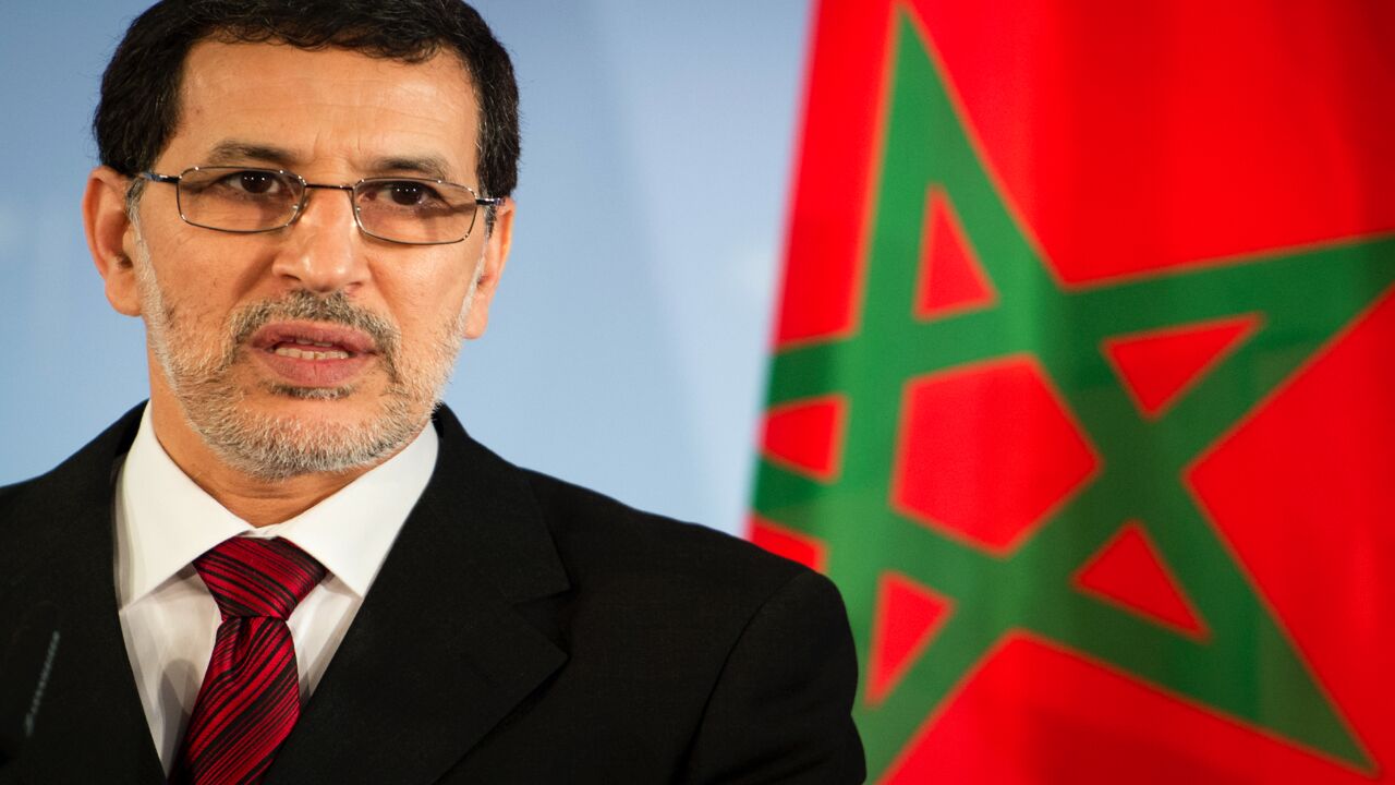 Moroccan Foreign Minister Saadeddine Othmani addresses a press conference with his German counterpart (unseen) at the Foreign Ministry in Berlin on Nov. 23, 2012. The two ministers discussed the ongoing hostilities in Syria and expressed hope for a cease-fire between Hamas and Israel.
