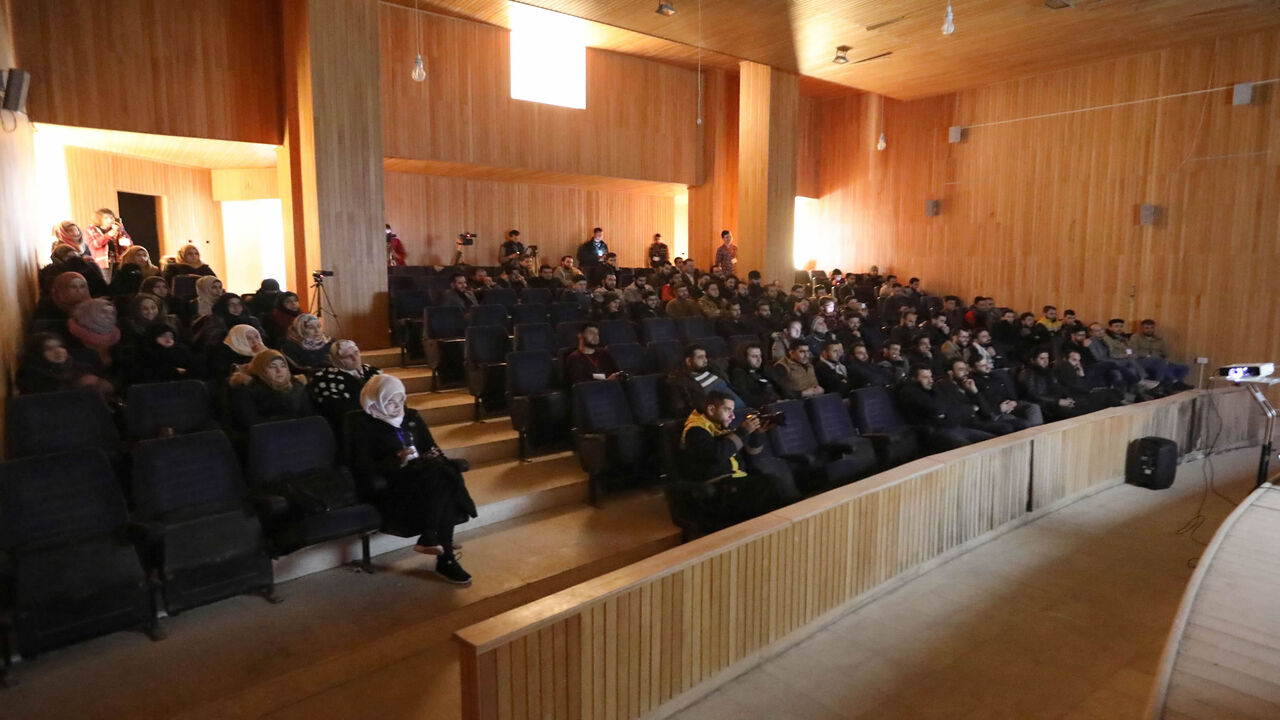 Syrians attend the screening of the Oscar-nominated film "Last Men in Aleppo" at the University of Idlib in the country's rebel-held province, Idlib, Syria, Feb. 12, 2018.