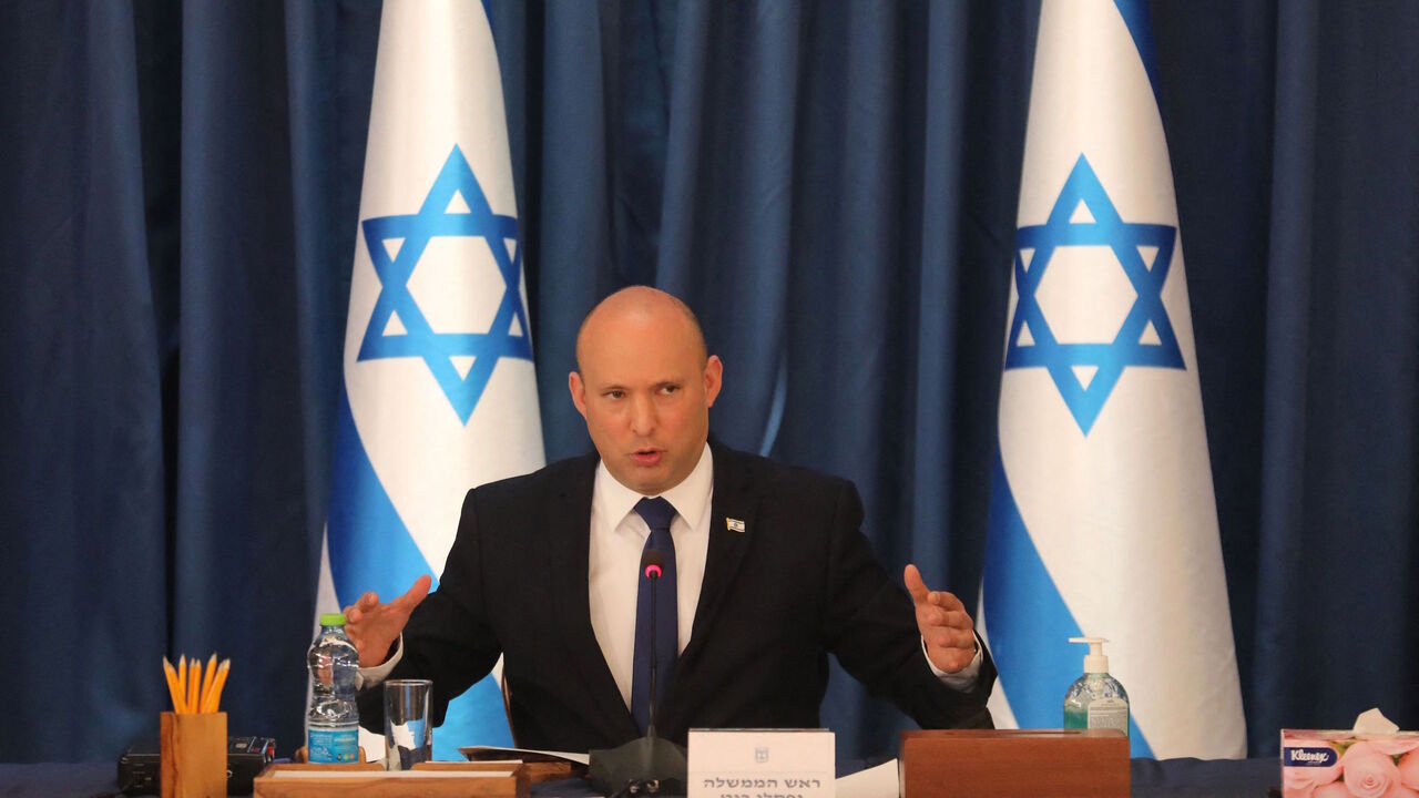 Israeli Prime Minister Naftali Bennett chairs the weekly cabinet meeting in Jerusalem on Aug. 22, 2021. 