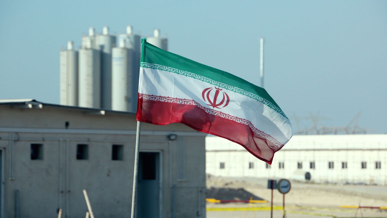 A picture taken on Nov. 10, 2019, shows an Iranian flag in Iran's Bushehr nuclear power plant, during an official ceremony to kick-start works on a second reactor at the facility. 