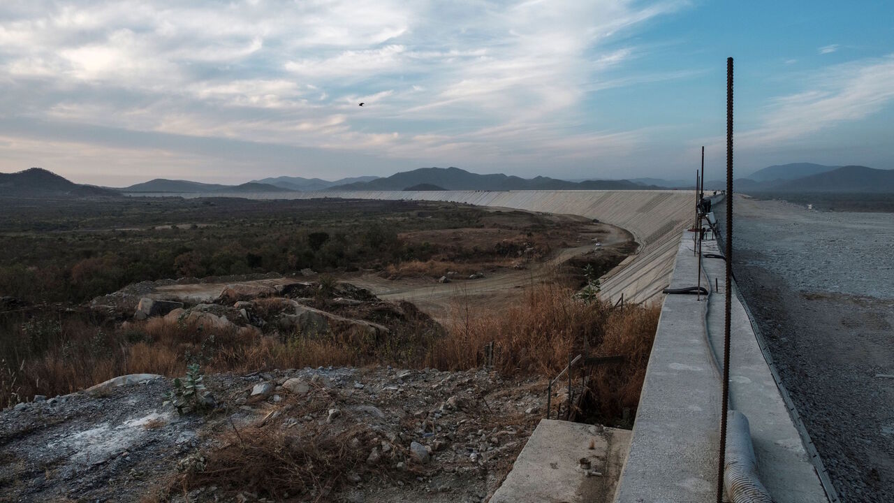 A general view of the Saddle Dam, part of the Grand Ethiopian Renaissance Dam (GERD), Ethiopia, near Guba in Ethiopia, on Dec. 26, 2019.