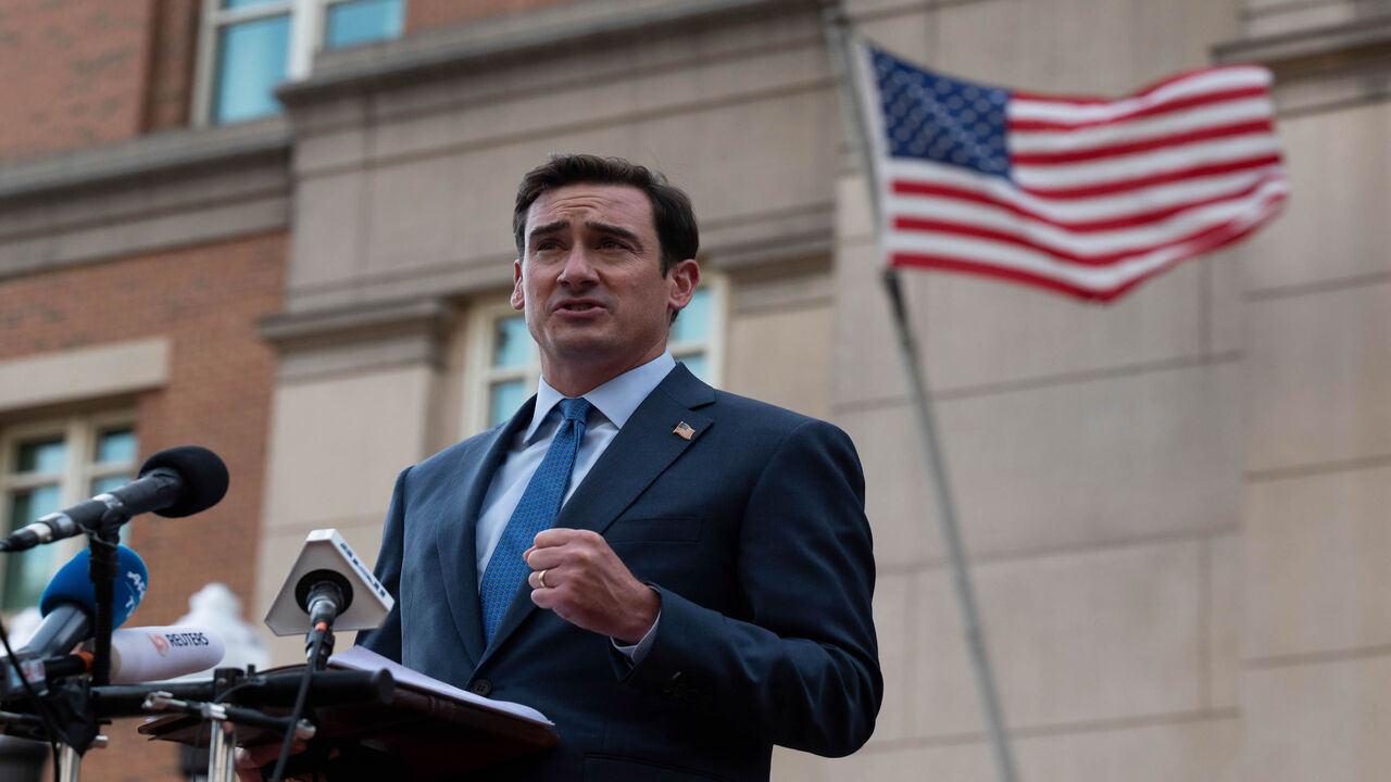 US Attorney G. Zachary Terwilliger speaks to the press after a hearing for former British Islamic State fighters Alexanda Kotey and El Shafee Elsheikh, dubbed the "Beatles," at the US District Court in Alexandria, Virginia, Oct. 9, 2020.