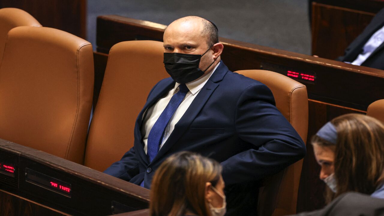 Israeli Prime Minister Naftali Bennett looks on during a plenum session on the state budget on Sept. 2, 2021.