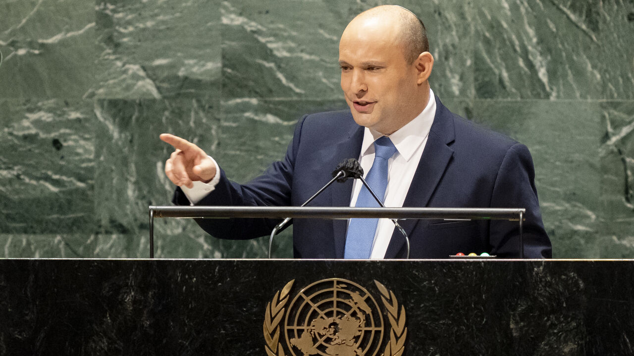 Prime Minister of Israel Naftali Bennett addresses the 76th Session of the United Nations General Assembly on Sept. 27, 2021 at U.N. headquarters in New York City. 