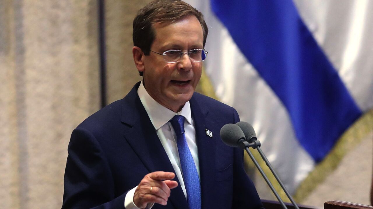 Isaac Herzog, a veteran of Israel's left-wing Labor party, delivers a speech after being sworn in before parliament as the Jewish state's 11th president, replacing Reuven Rivlin, in Jerusalem, on July 7, 2020.
