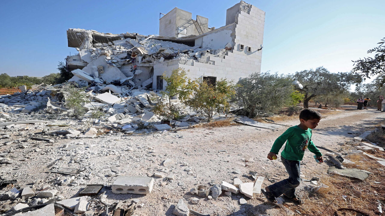 A picture shows destruction following Syrian government shelling in Idlib, Syria's last major rebel stronghold, Sept. 8, 2021.