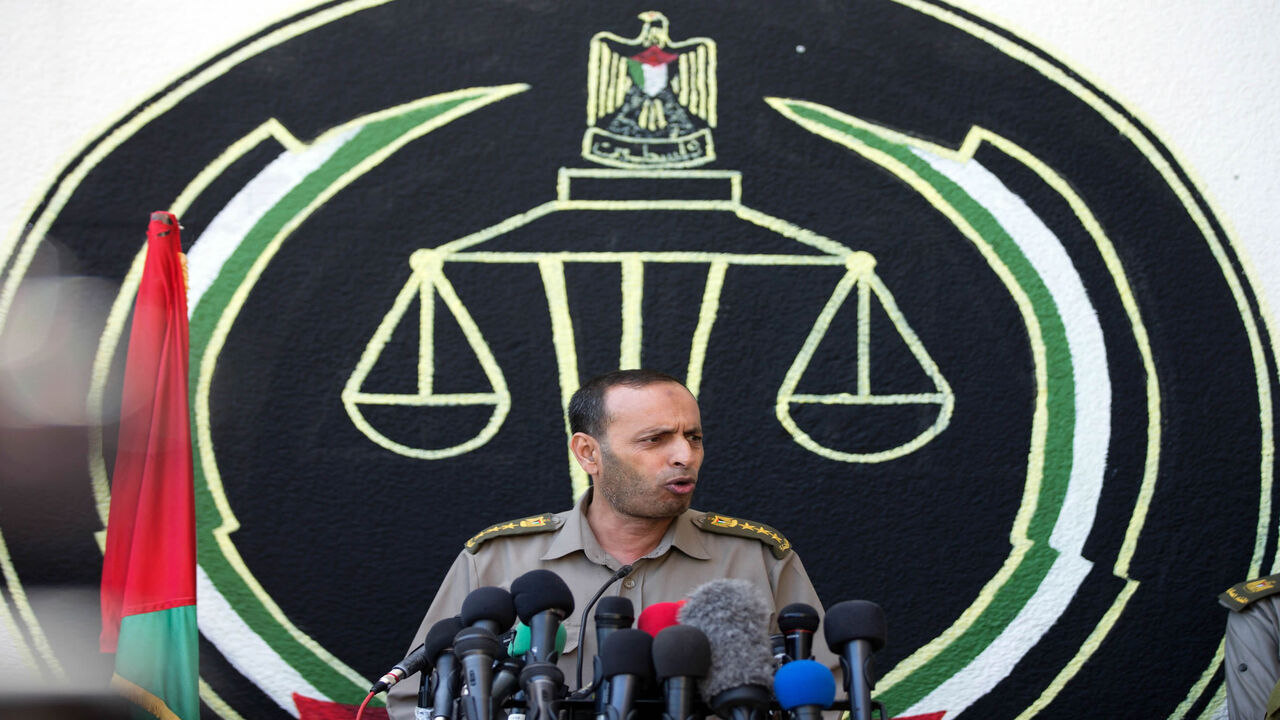 Head of the military court, Nasser Suleiman, speaks to the press after a Gaza court sentenced three men to death over the assassination of a Hamas military commander that the Islamist movement accused Israel of masterminding, Gaza City, Gaza Strip, May 21, 2017.