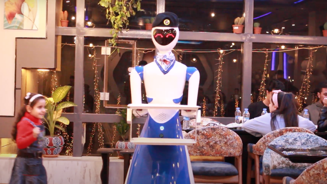 A robot waitress at the White Fox Restaurant in Mosul.