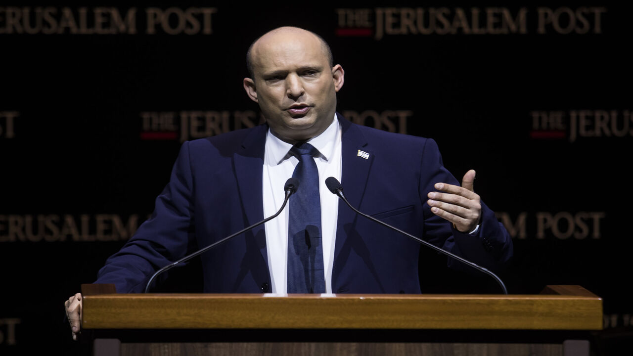 Israeli Prime Minister Naftali Bennett speaks at the Jerusalem Post's annual coference, Jerusalem, Oct. 12, 2021.