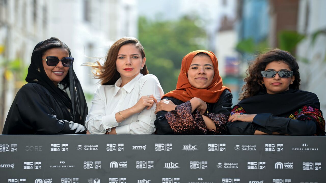 Directors Hind Alfahhad, Fatima Al-Banawi, Jawaher Alamri and Sara Mesfer at the Red Sea International Film Festival on December 9, 2021, in Jeddah, Saudi Arabia.
