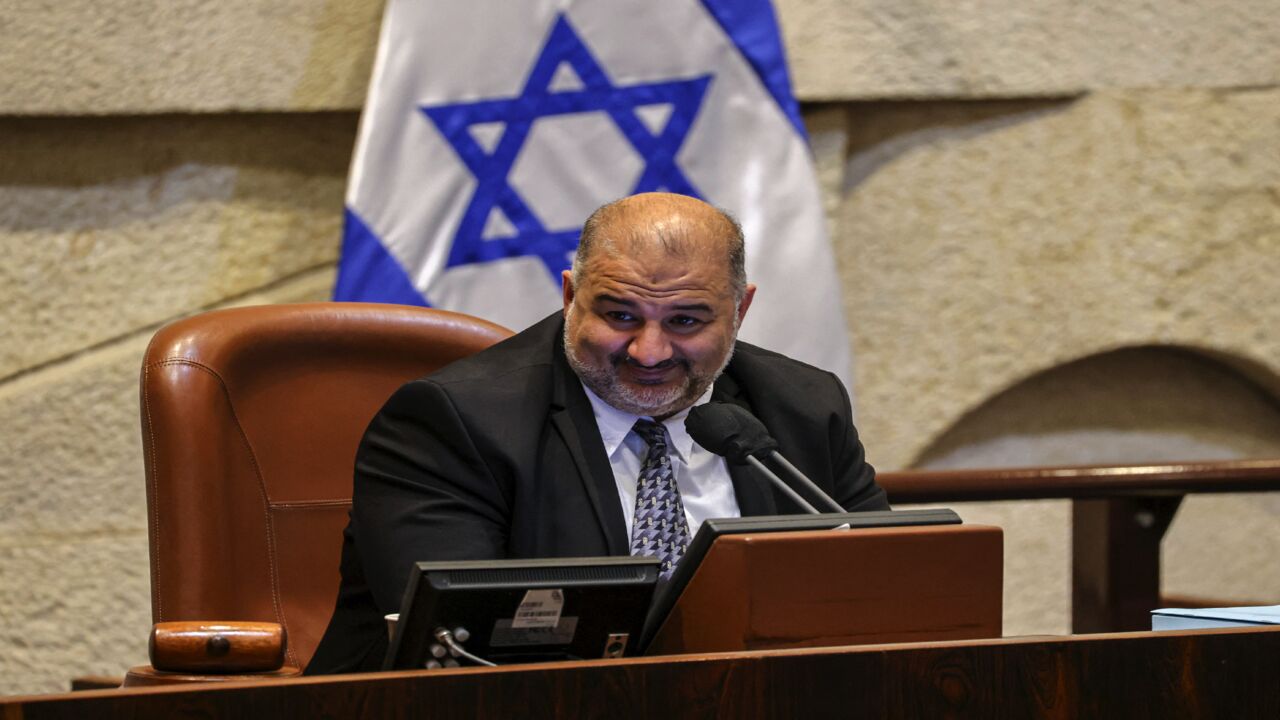 Mansour Abbas, head of the Islamic Ra'am Party, speaks in his capacity as Knesset deputy speaker during a plenum session on the state budget on Sept. 2, 2021.