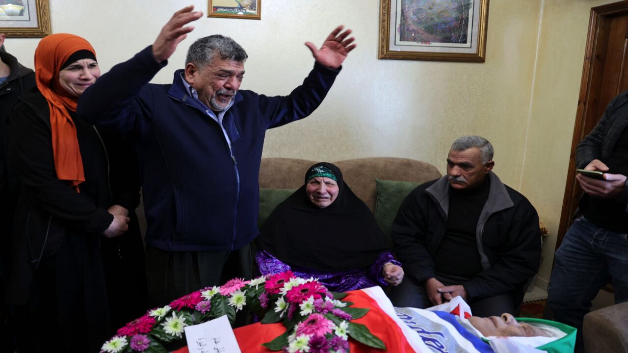 Palestinian relatives mourn during the funeral of Omar Abdalmajeed As'ad, 80, found dead after being detained during an Israeli raid, in the West Bank, on Jan. 13, 2022.