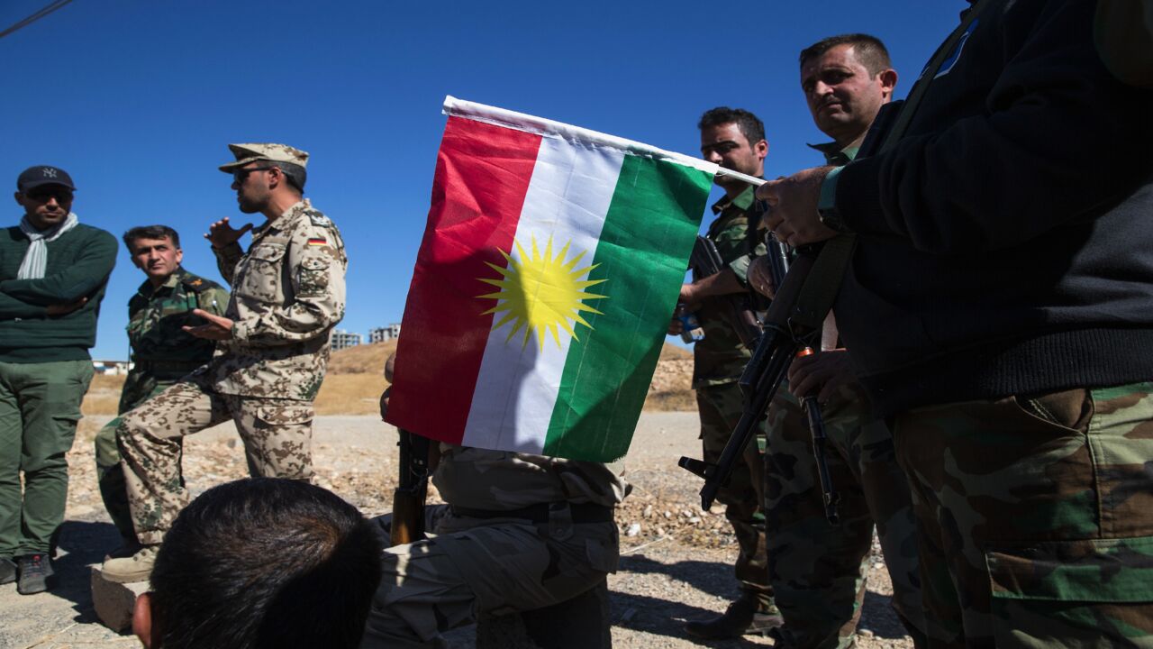 Kurdish peshmerga forces learn battlefield first aid techniques from a military doctor during a medical training session on Nov. 3, 2015, in Erbil, Iraq.