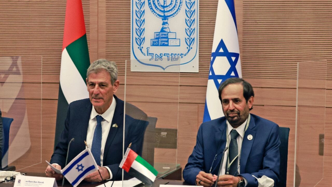 Ram Ben-Barak, on the left, heads the Israeli Knesset's Foreign Affairs and Defense Committees. Next to him is Ali Rashid al-Nuaimi, chairman of the Defense, Interior and Foreign Affairs Committee in the United Arab Emirates Federal National Council Ram Ben-Barak, on the left, heads the Israeli Knesset's Foreign Affairs and Defense Committees. Next to him is Ali Rashid al-Nuaimi, chairman of the Defense, Interior and Foreign Affairs Committee in the United Arab Emirates Federal National Council