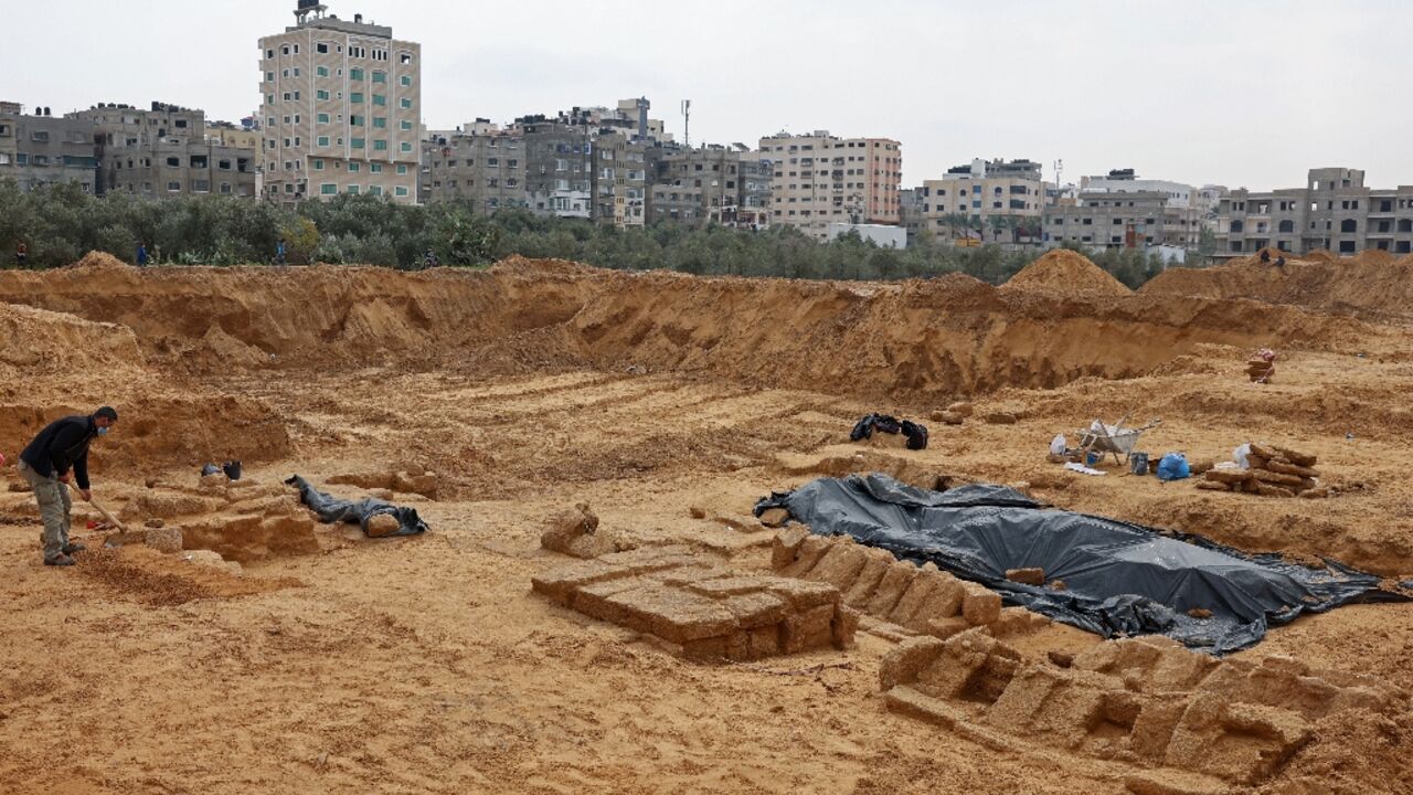 A general view shows a newly discovered Roman cemetery containing ornately decorated graves, in Beit Lahia in the northern Gaza Strip A general view shows a newly discovered Roman cemetery containing ornately decorated graves, in Beit Lahia in the northern Gaza Strip