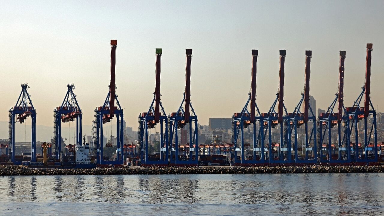 Cranes are pictured on October 26, 2020 at the Beirut port Cranes are pictured on October 26, 2020 at the Beirut port