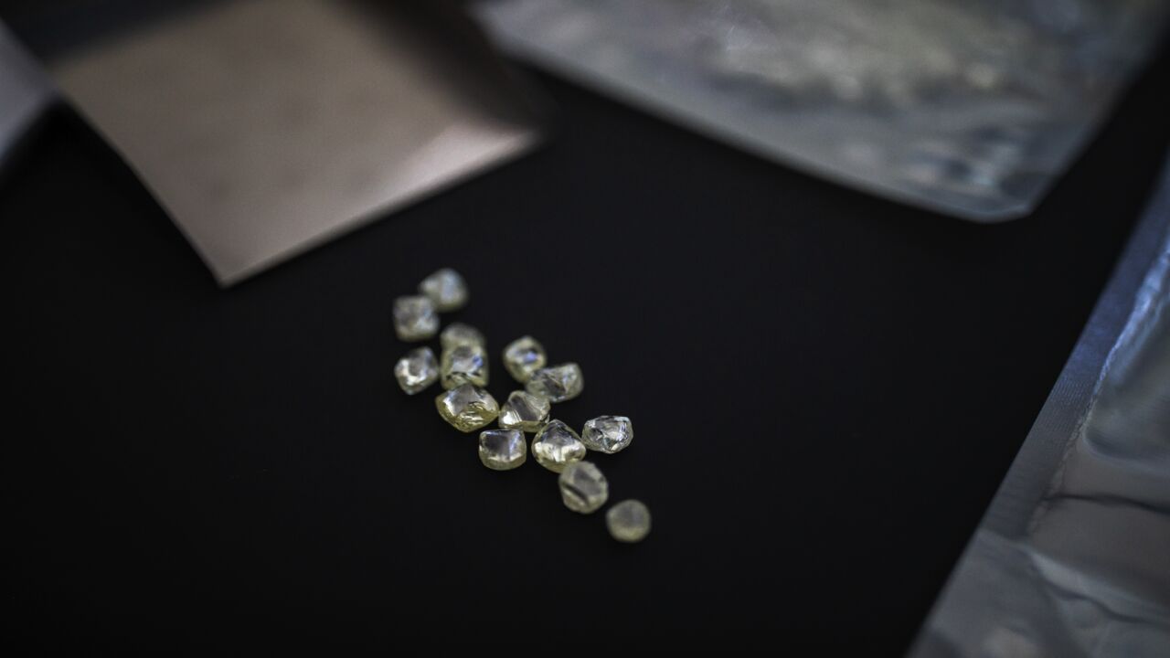Rough diamonds for sale at Koin International in Dubai, June 3, 2021, in Dubai, United Arab Emirates.