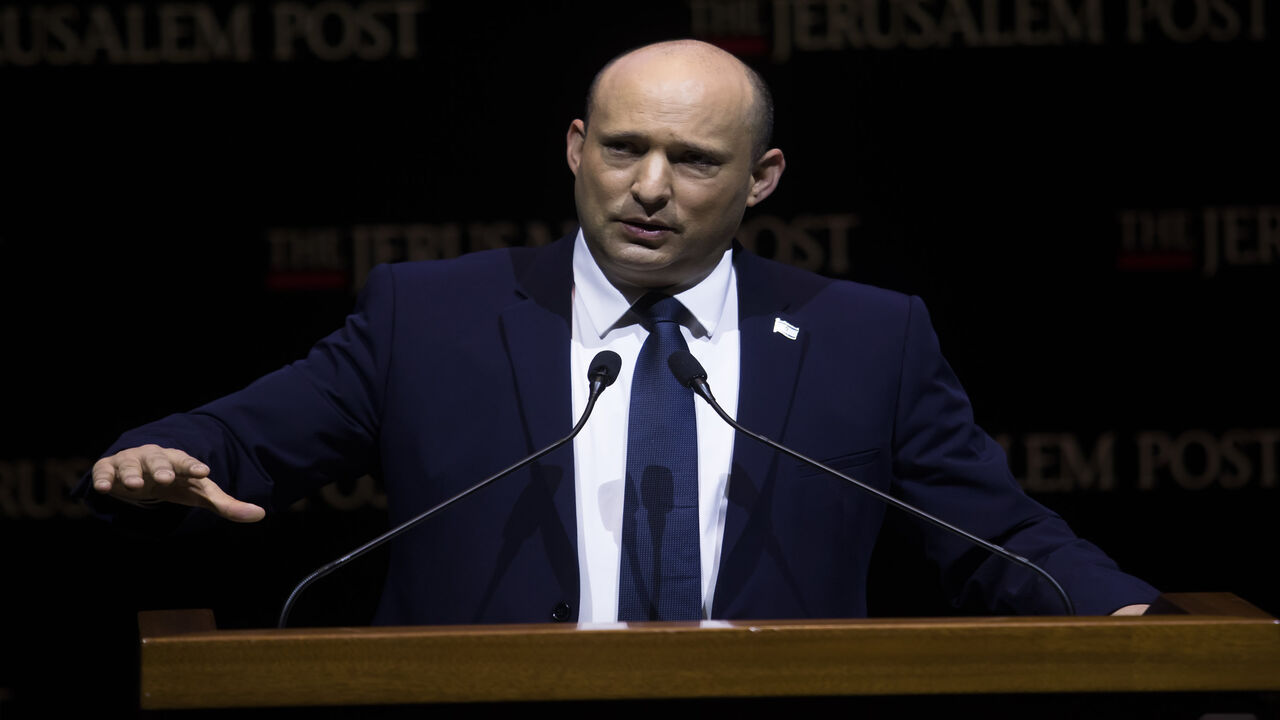 Israeli Prime Minister Naftali Bennett speaks at the Jerusalem Post's annual coference, Jerusalem, Oct. 12, 2021.