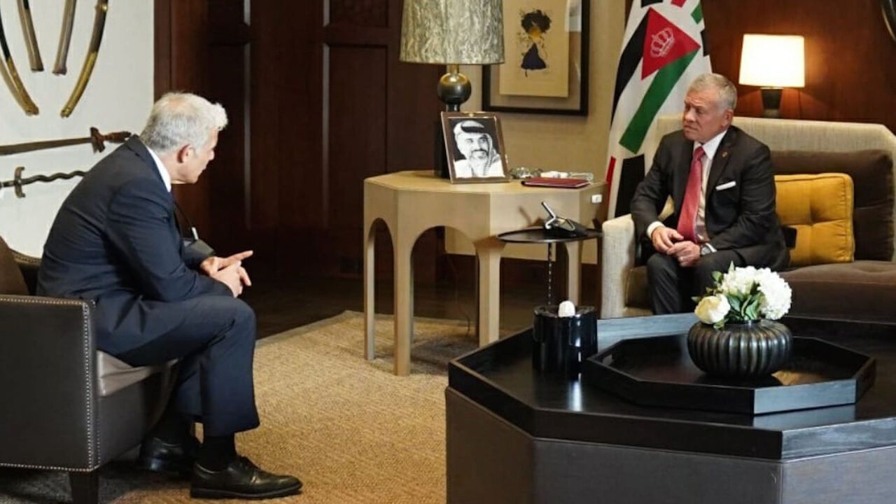 Israeli Foreign Minister Yair Lapid meets with Jordanian King Abdullah II, Amman, Jordan, March 10, 2022.