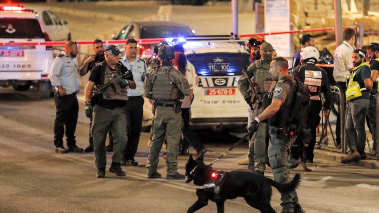 An Israeli border guard is seen at the scene of a stabbing attack at the Damascus Gate of the Old City of Jerusalem An Israeli border guard is seen at the scene of a stabbing attack at the Damascus Gate of the Old City of Jerusalem