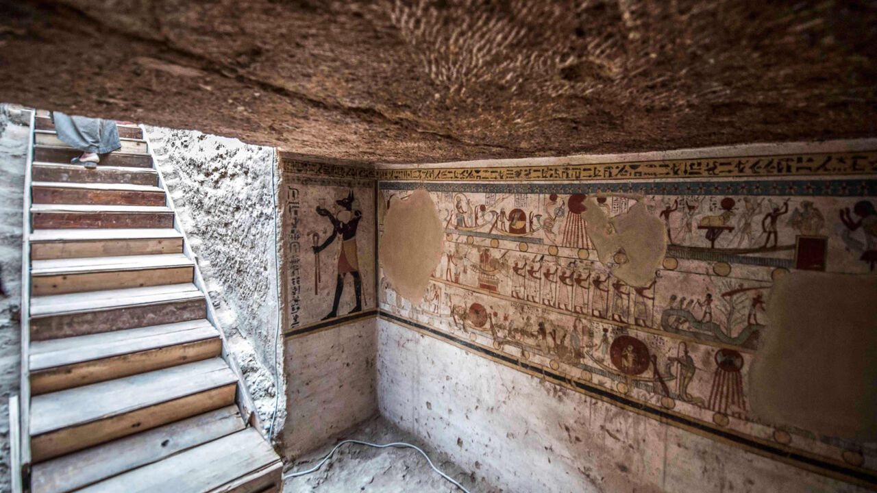 The entrance is seen inside a newly discovered tomb dating to the Ptolemaic era at the Diabat necropolis near the city of Akhmim, Sohag province, Egypt, April 5, 2019.