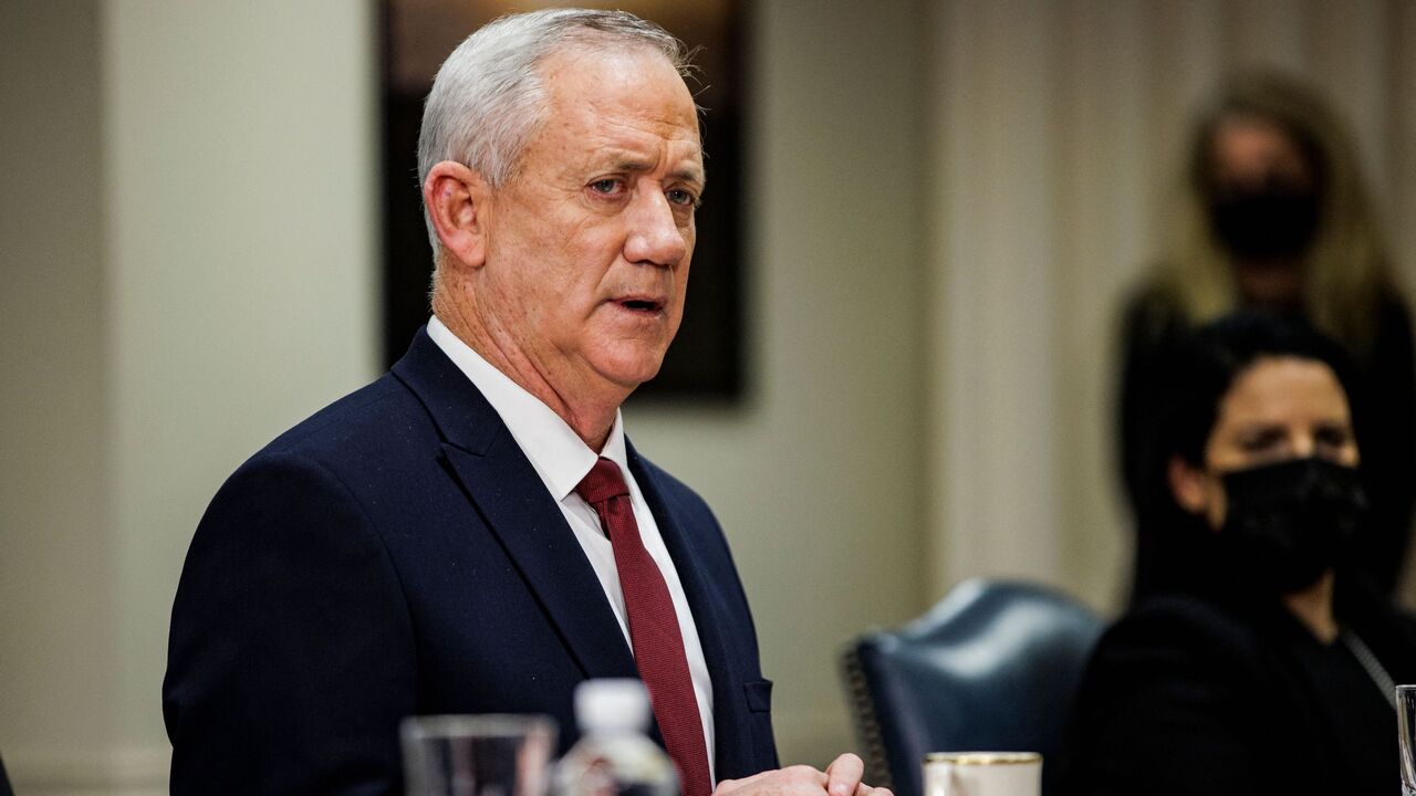 Israeli Minister of Defense Benny Gantz meets with US Secretary of Defense Lloyd Austin (not in frame) at the Pentagon the Pentagon in Washington, DC, on December 9, 2021. (Photo by Samuel Corum / AFP) (Photo by SAMUEL CORUM/AFP via Getty Images)