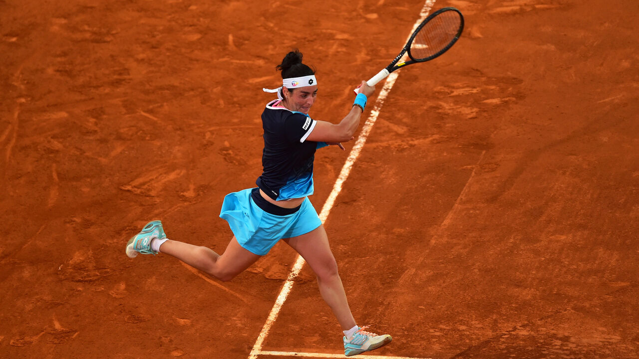 Ons Jabeur of Tunisia plays a forehand.