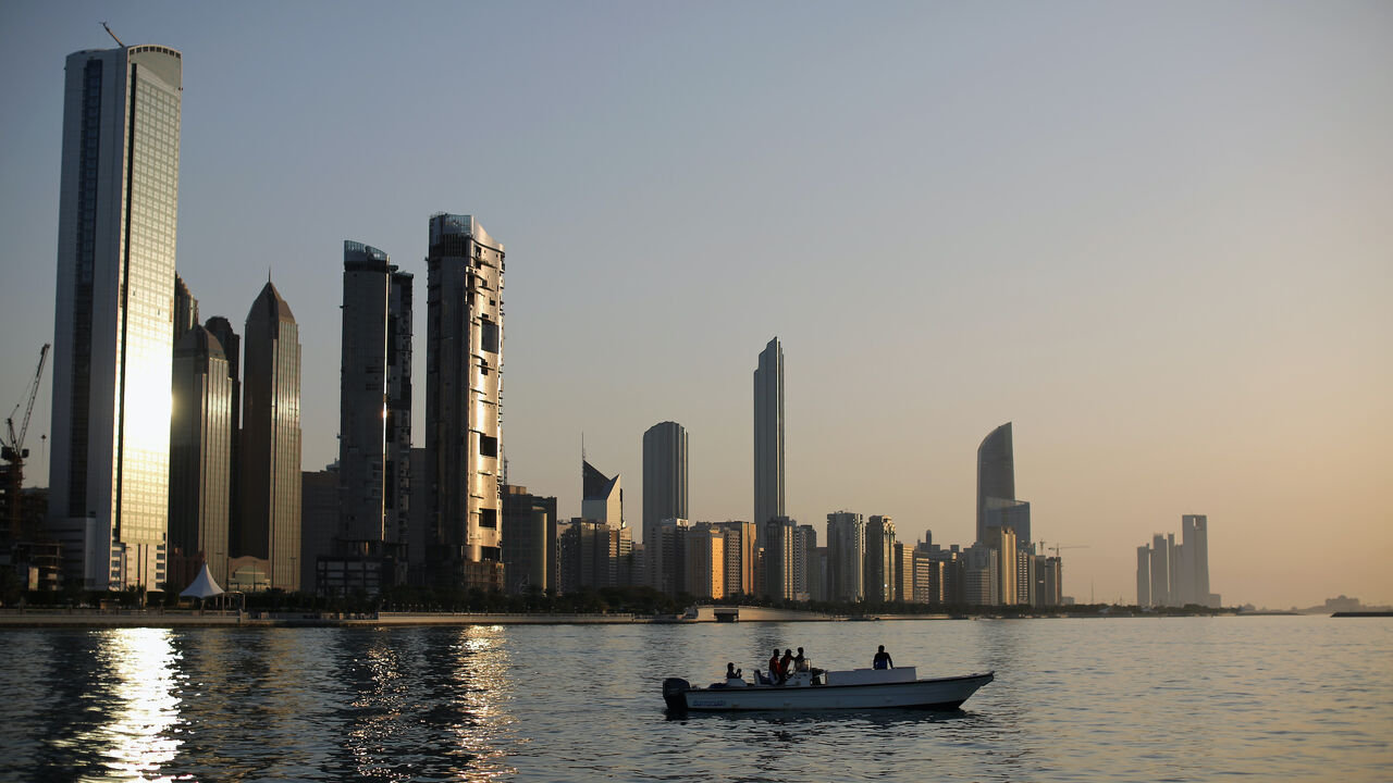 A general view of the city skyline at sunset from Dhow Harbour on Feb. 5, 2015 in Abu Dhabi, United Arab Emirates.