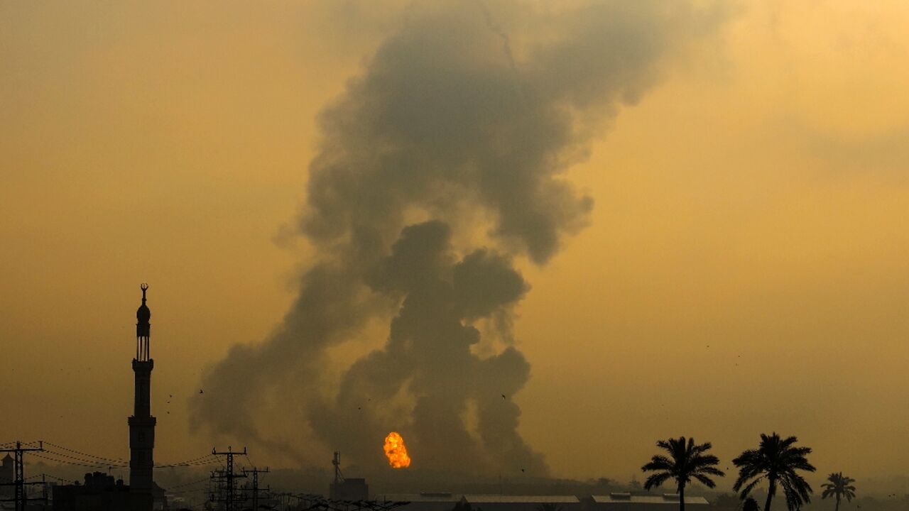 Fire erupts following an Israeli air strike south of Gaza City -- Israel's army said it was responding to rocket fire