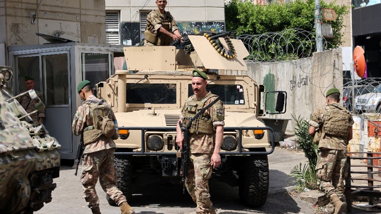 Lebanese army soldiers on patrol during the parliamentary elections in May 