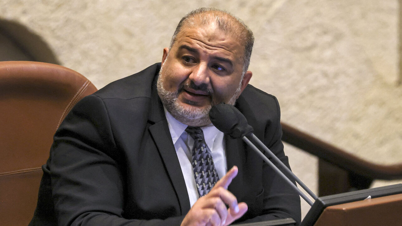 Mansour Abbas, head of Israel's conservative Islamic Ra'am party, speaks in his capacity as Knesset deputy speaker during a plenum session on the state budget, Jerusalem, Sept. 2, 2021.