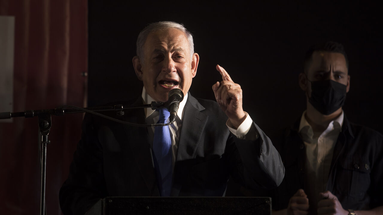 Former Israeli Prime Minister Benjamin Netanyahu speaks during a protest against the Israeli government, Jerusalem, April 6, 2022.