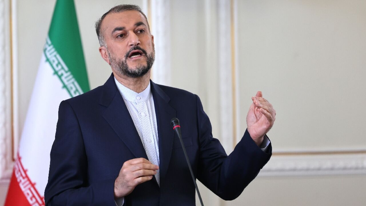 Iran's Foreign Minister Hossein Amir-Abdollahian speaks during a joint press statement with his Pakistani counterpart in Iran's capital Tehran