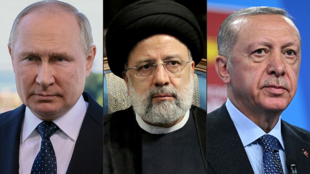 Russian President Vladimir Putin (L), Iranian President Ebrahim Raisi (C) and Turkish President Recep Tayyip Erdogan are due to meet in Tehran on Tuesday Russian President Vladimir Putin (L), Iranian President Ebrahim Raisi (C) and Turkish President Recep Tayyip Erdogan are due to meet in Tehran on Tuesday