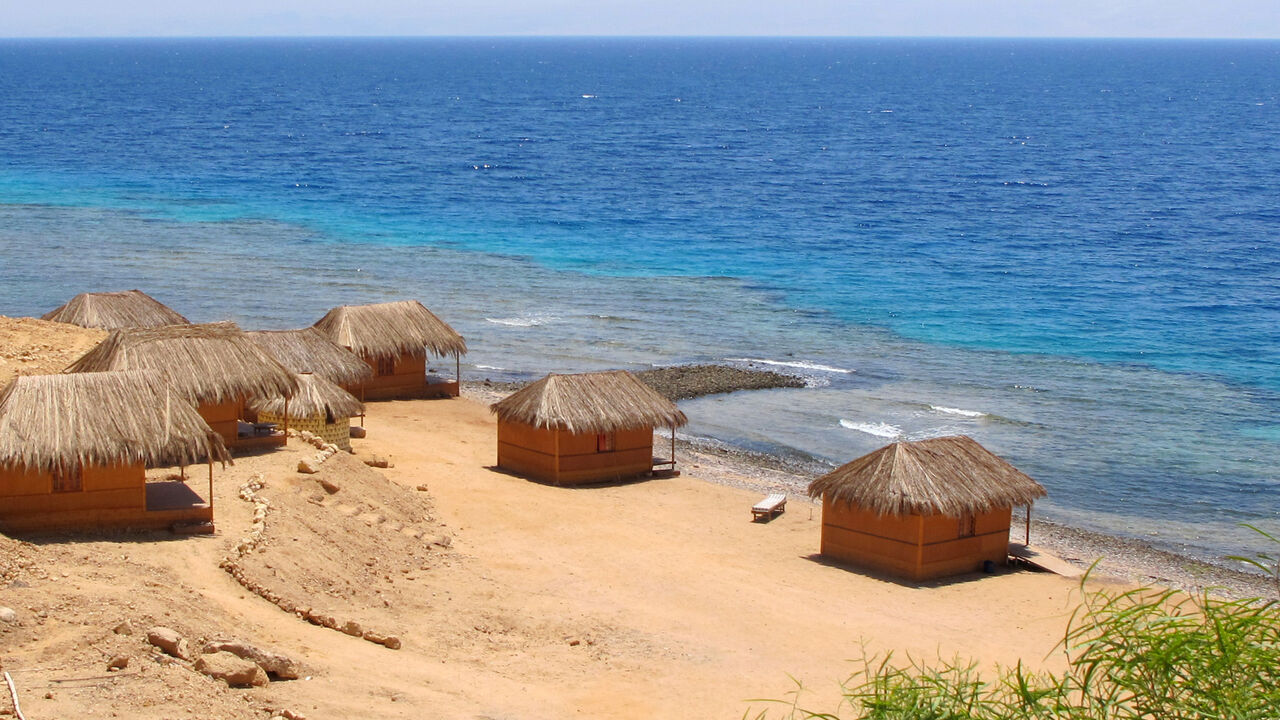 A picture taken on July 11, 2013, shows a deserted beach resort near Nuwaiba on the east coast of Egypt's Sinai Peninsula. 