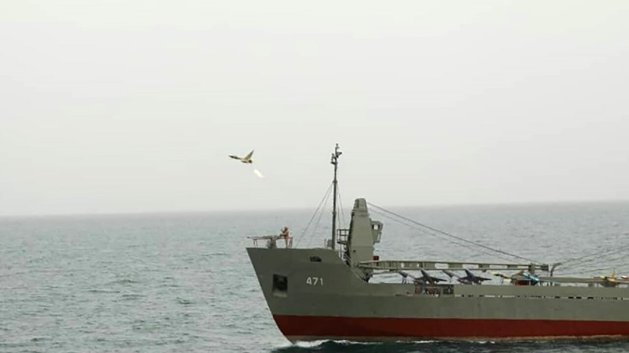 A handout picture provided by the Iranian army official website shows a drone launched from a naval vessel in the Indian Ocean A handout picture provided by the Iranian army official website shows a drone launched from a naval vessel in the Indian Ocean
