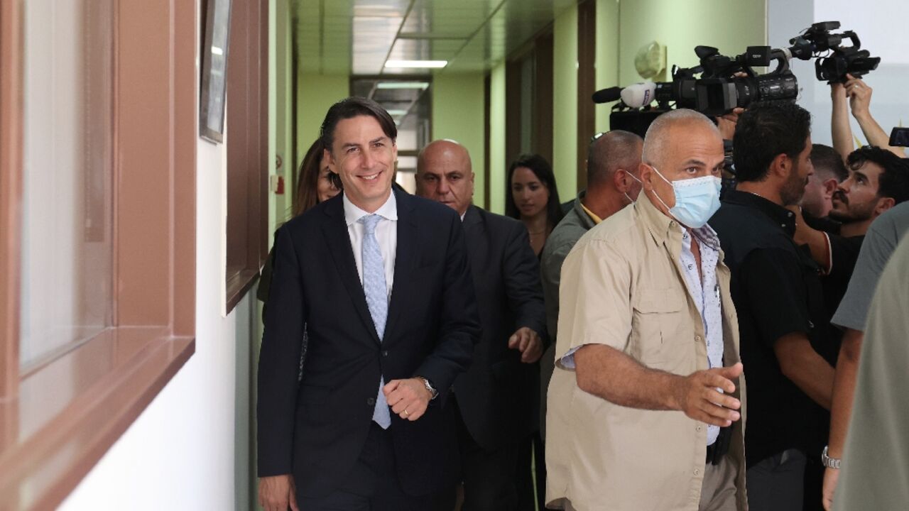 US Senior Advisor for Energy Security Amos Hochstein (L) arrives to meet Lebanon's caretaker energy minister in Beirut US Senior Advisor for Energy Security Amos Hochstein (L) arrives to meet Lebanon's caretaker energy minister in Beirut