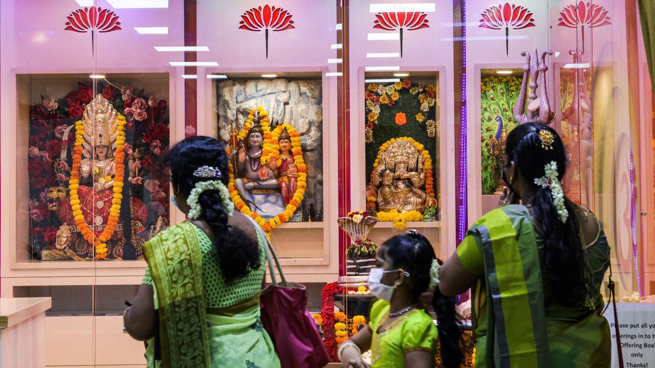 Hindu worshippers visit the Dubai Hindu Temple on April 29, 2021. 