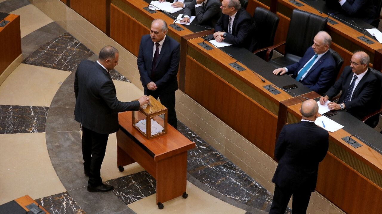 Lebanese lawmakers cast their ballots in a first round of voting for a successor to outgoing head of state Michel Aoun Lebanese lawmakers cast their ballots in a first round of voting for a successor to outgoing head of state Michel Aoun