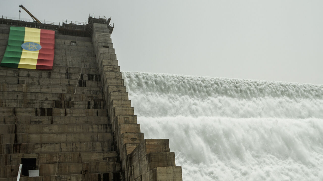 A general view of the Grand Ethiopian Renaissance Dam (GERD) in Guba, Ethiopia, on Feb. 20, 2022. 