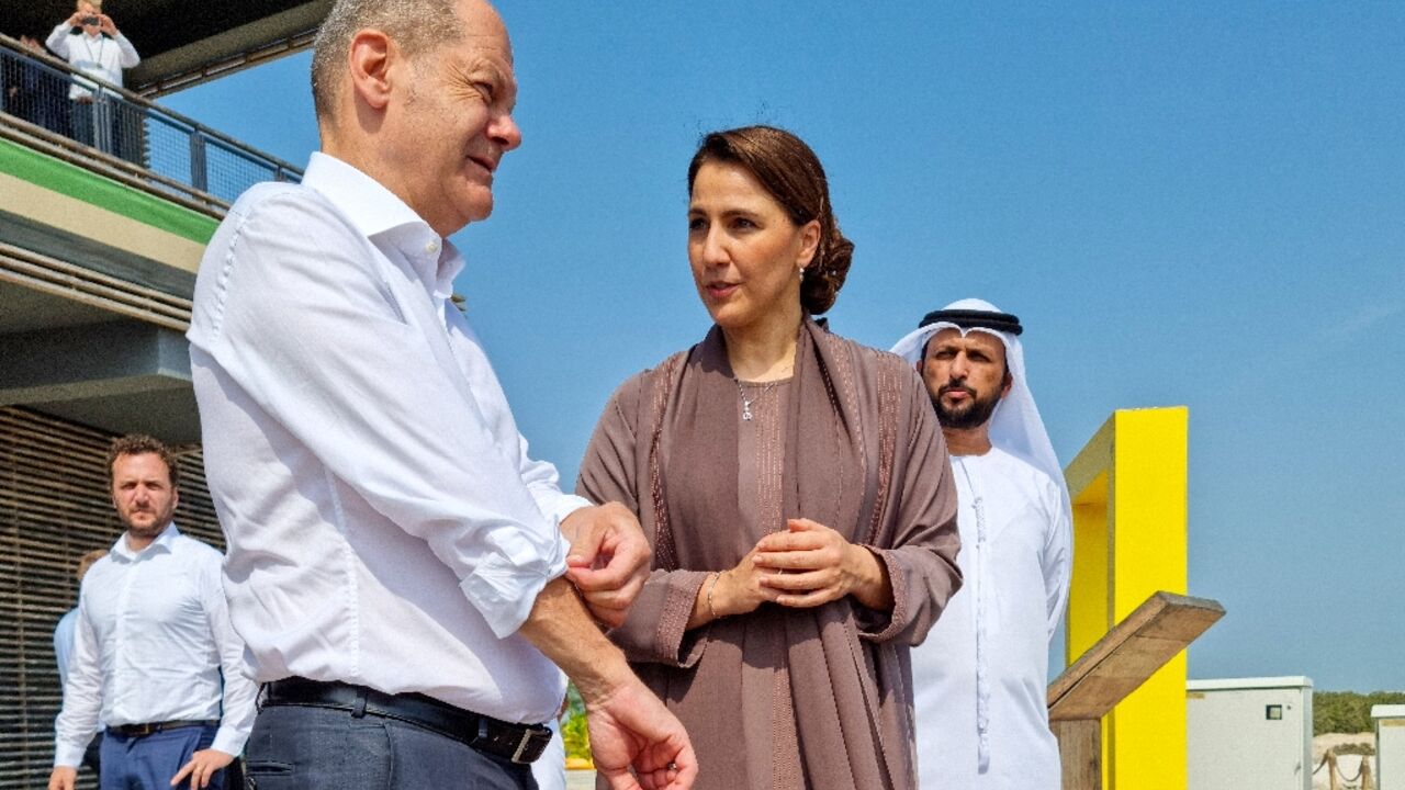 German Chancellor Olaf Scholz, here with UAE Minister of Climate Change Mariam Almheiri touring a mangrove park in Abu Dhabi, is visiting the Gulf to secure energy supplies German Chancellor Olaf Scholz, here with UAE Minister of Climate Change Mariam Almheiri touring a mangrove park in Abu Dhabi, is visiting the Gulf to secure energy supplies