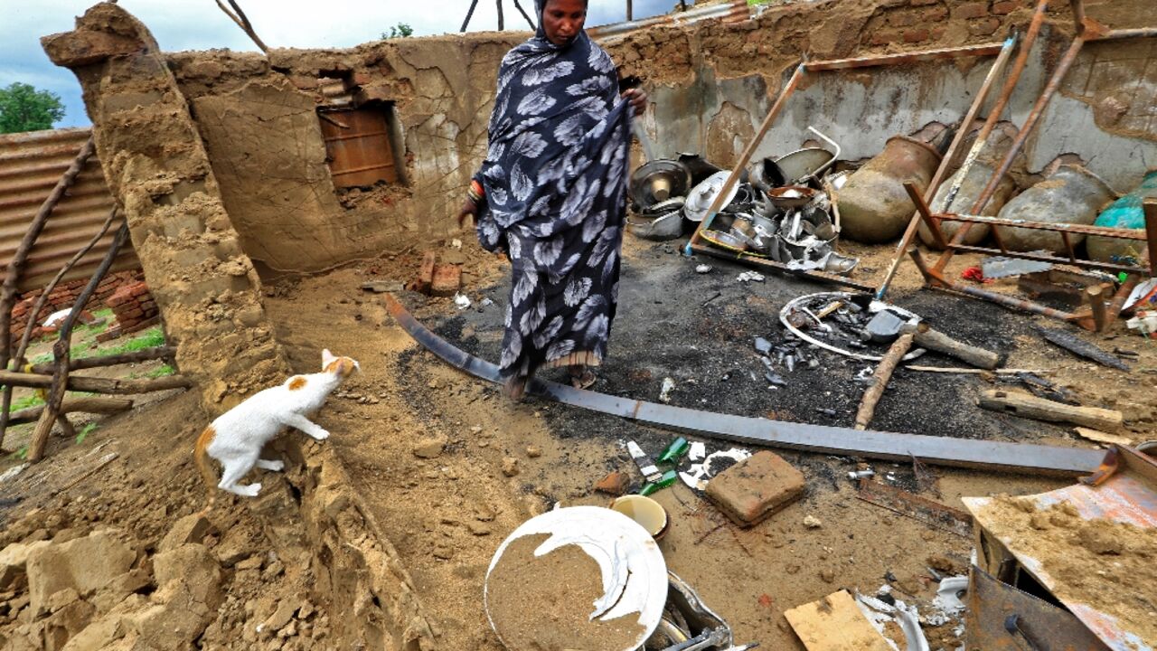 The wreckage of a destroyed home after clashes in August in Sudan's Blue Nile state