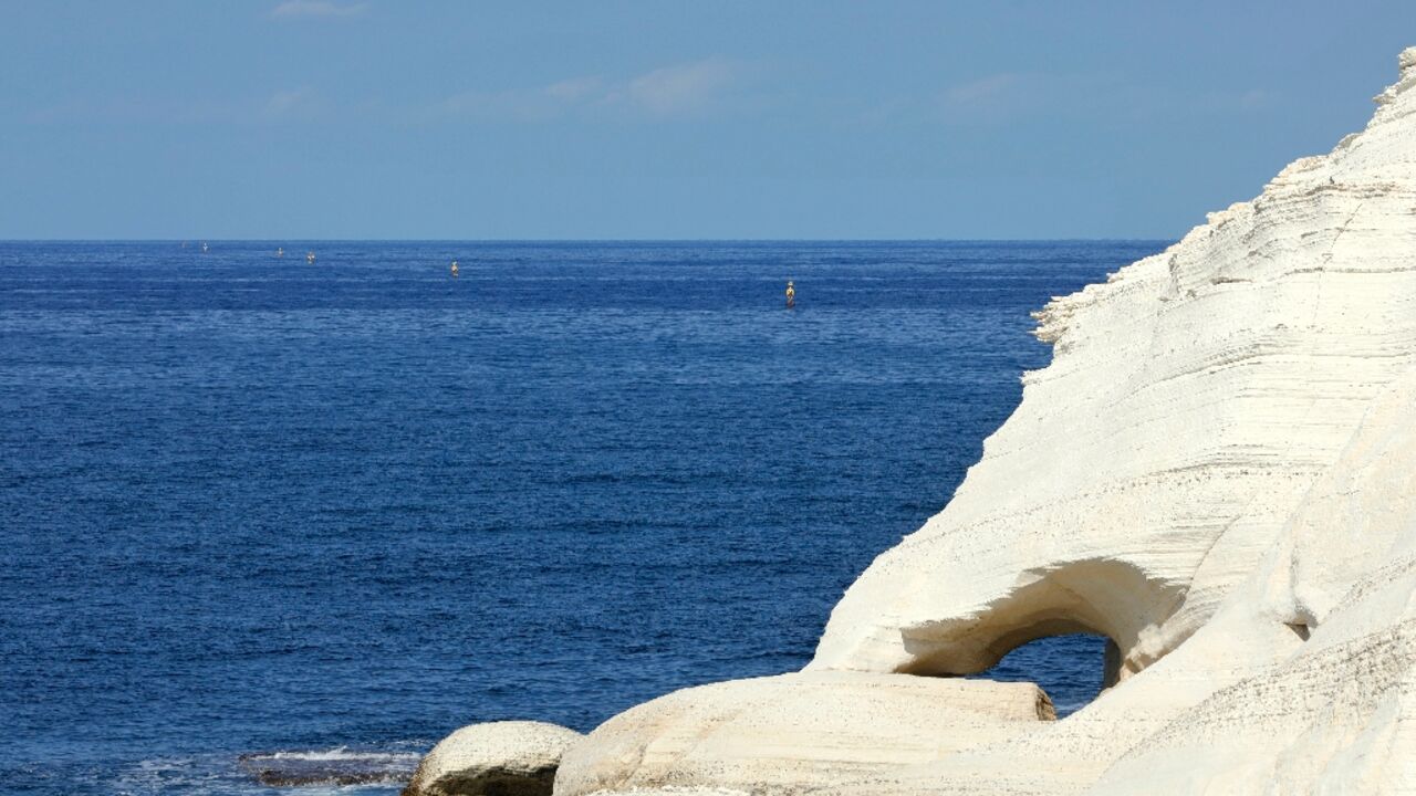 Maritime border markers in eastern Mediterranean waters off Israel's Rosh Hanikra, known in Lebanon as Ras al-Naqura, on the border between the two countries