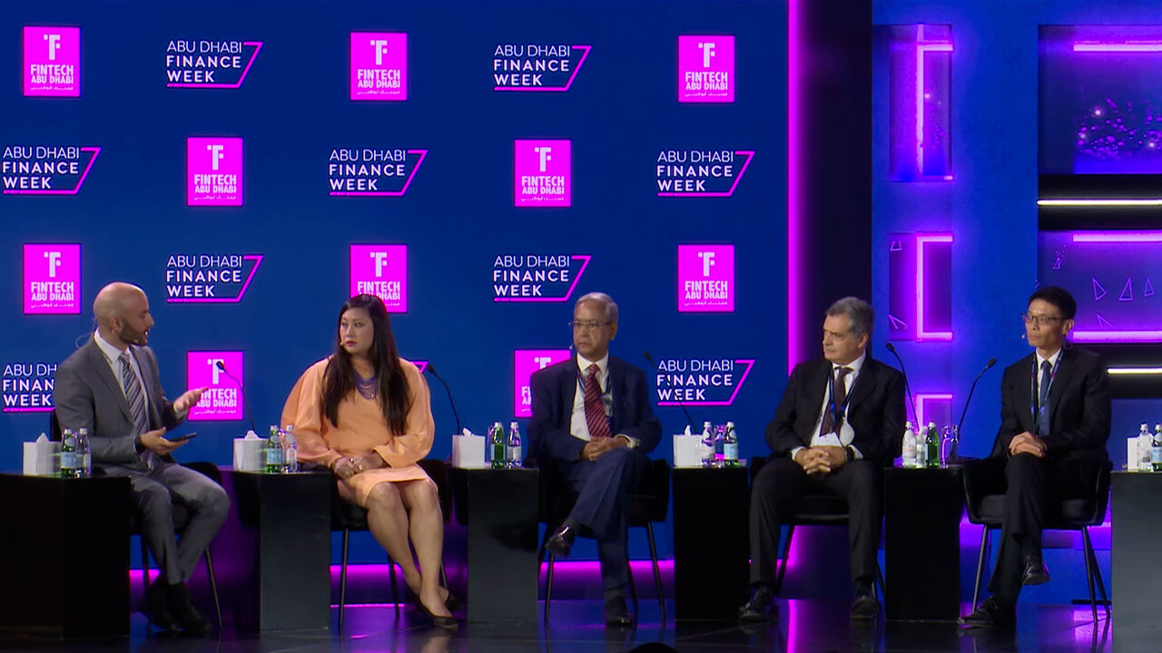 Al-Monitor business correspondent Salim A. Essaid moderates a panel with global regulators from the US, India, Italy, and the UAE at Abu Dhabi Finance Week (ADFW) on November 15th 2022.