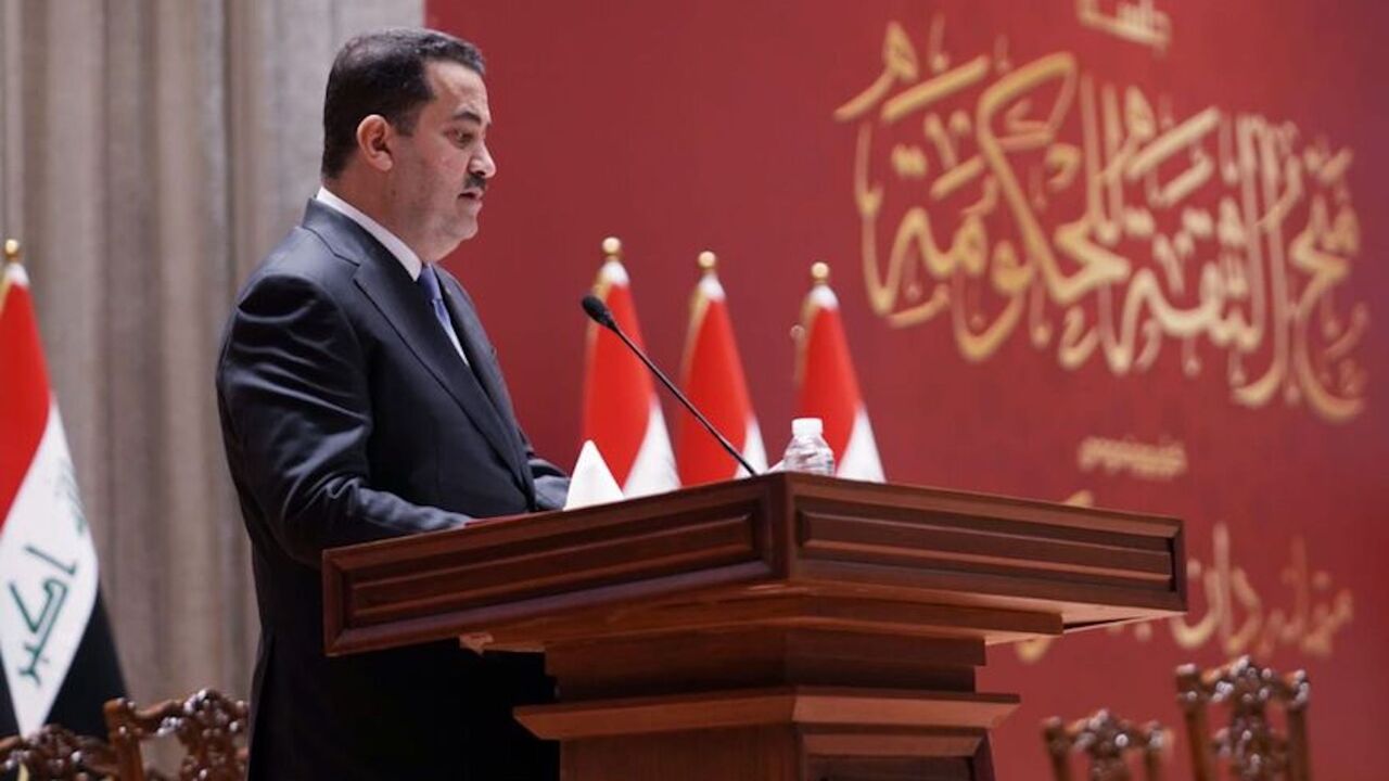 Mohammed Shia al-Sudani addresses the Iraqi parliament on Oct. 27, 2022.